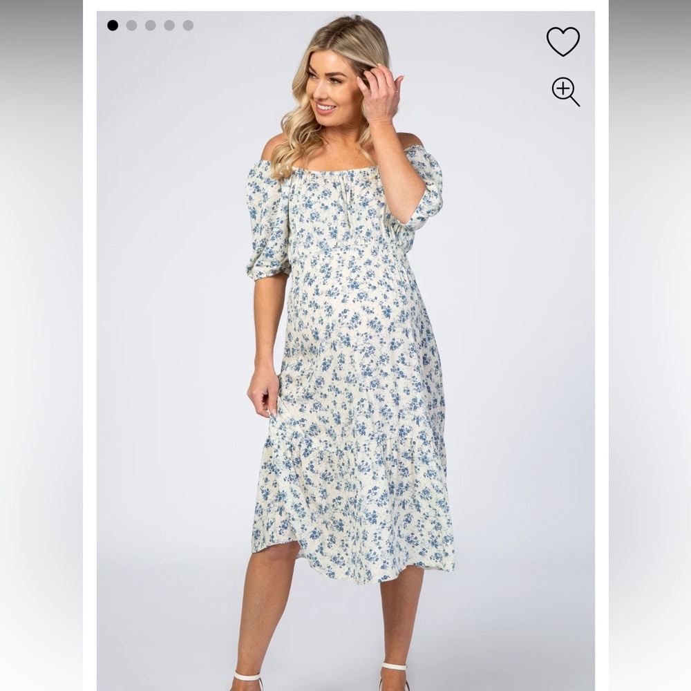 Pink Blush White Floral Maternity Midi Dress